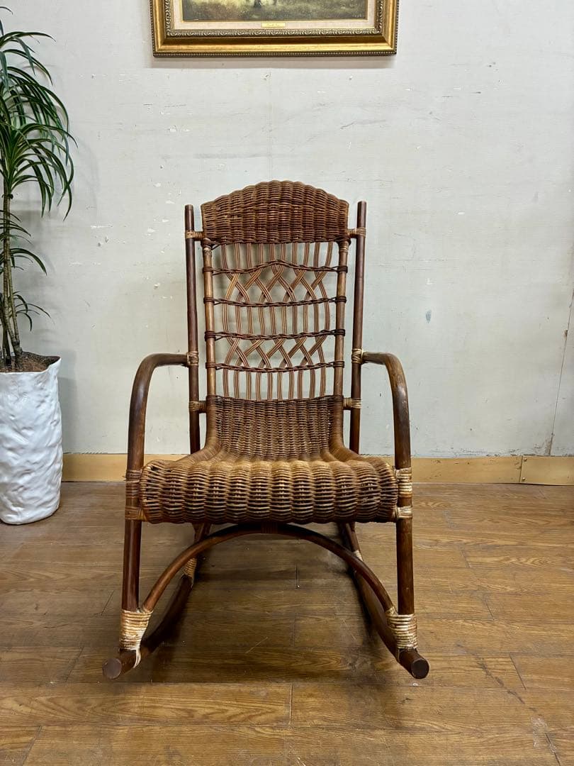 管448☆アジアンヴィンテージ☆ラタン☆藤☆ロッキングチェア☆揺り椅子