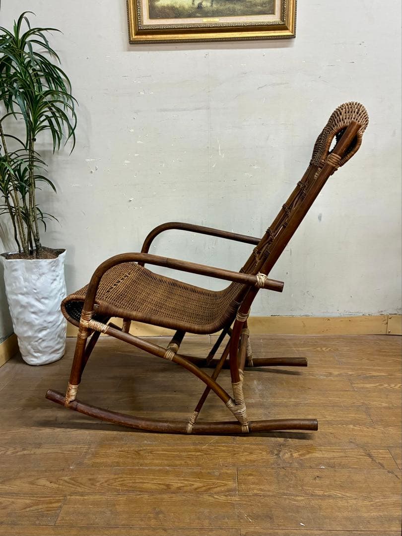 管448☆アジアンヴィンテージ☆ラタン☆藤☆ロッキングチェア☆揺り椅子