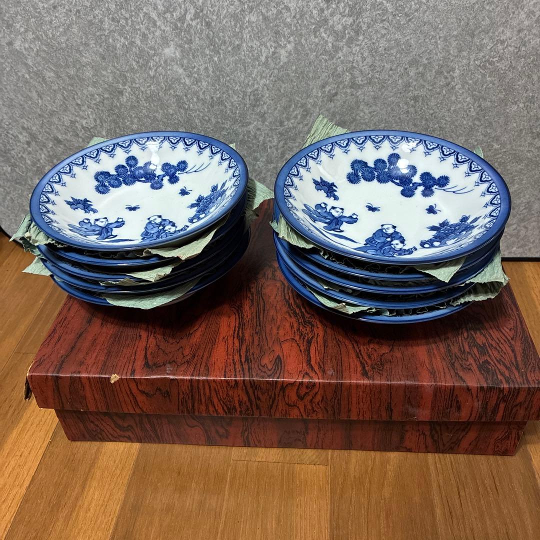 有田焼　鍋島華山　唐子絵柄　中皿10枚　昭和レトロ　和食器　割烹料理料亭食器