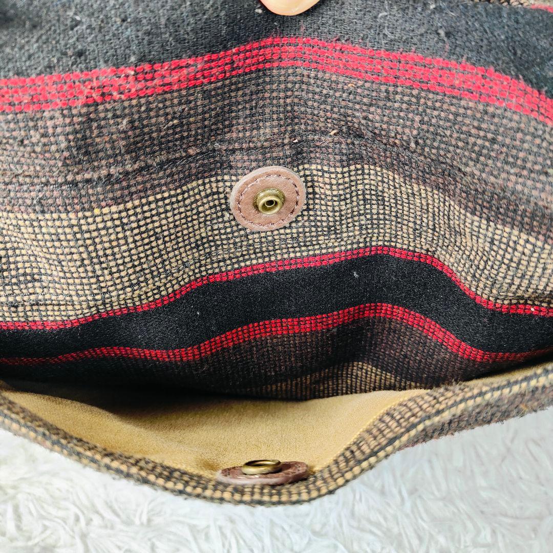 エルエルビーン 90年代ツイードレザー メッセンジャーバッグ　茶　ボーダー