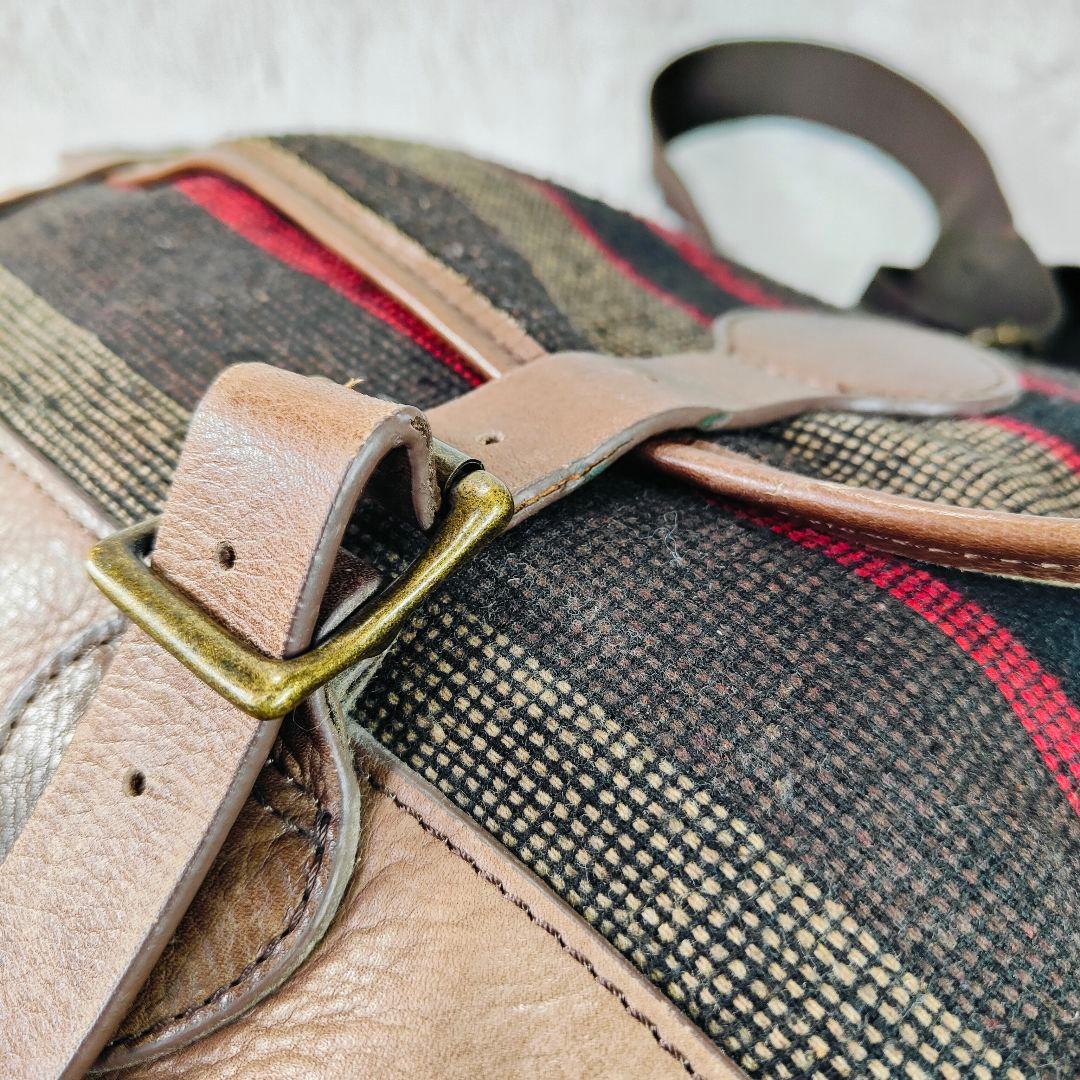 エルエルビーン 90年代ツイードレザー メッセンジャーバッグ　茶　ボーダー