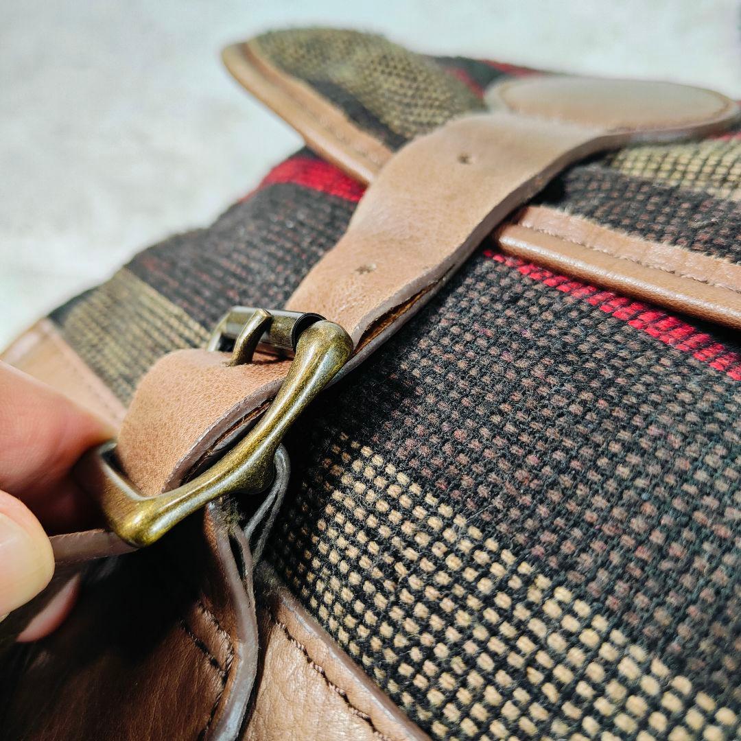 エルエルビーン 90年代ツイードレザー メッセンジャーバッグ　茶　ボーダー