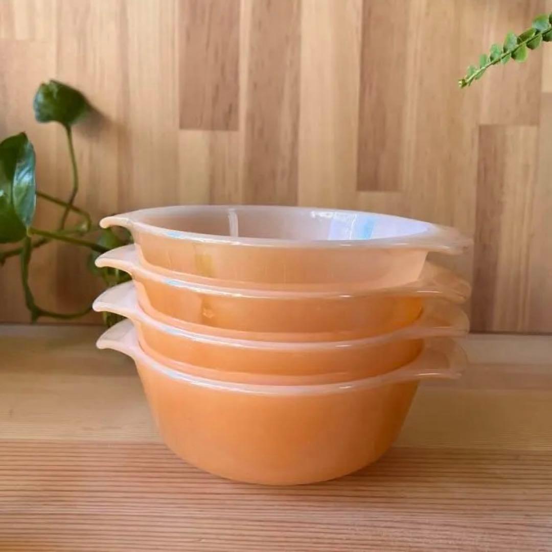 ヴィンテージ ファイヤーキング4個セットピーチラスター グラタン スープボール