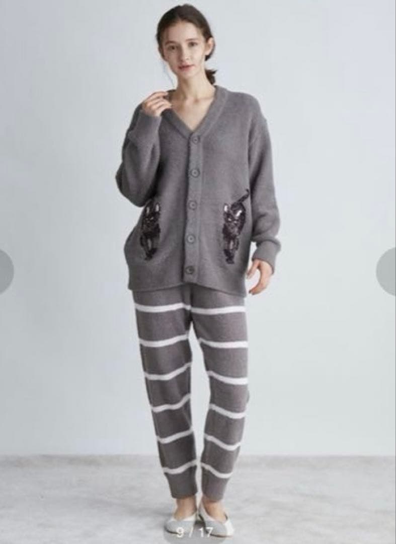 【新品】パウダーネコジャガードカーディガン&ロングパンツ　キャット　セット