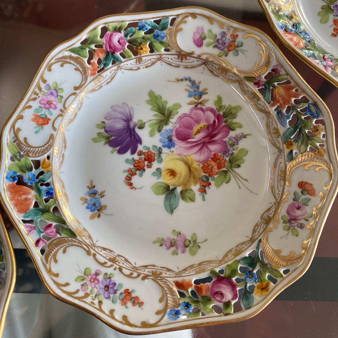 ドレスデン　アンティーク　透かし　皿　ケーキ　プレート　花　6枚セット