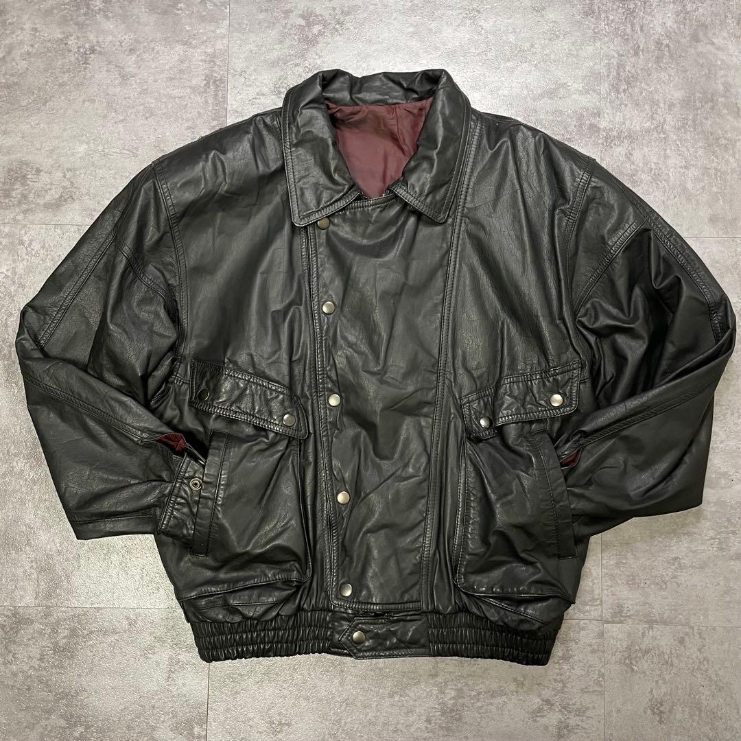 90s A-2 ブラックレザー フライトジャケット L 牛革