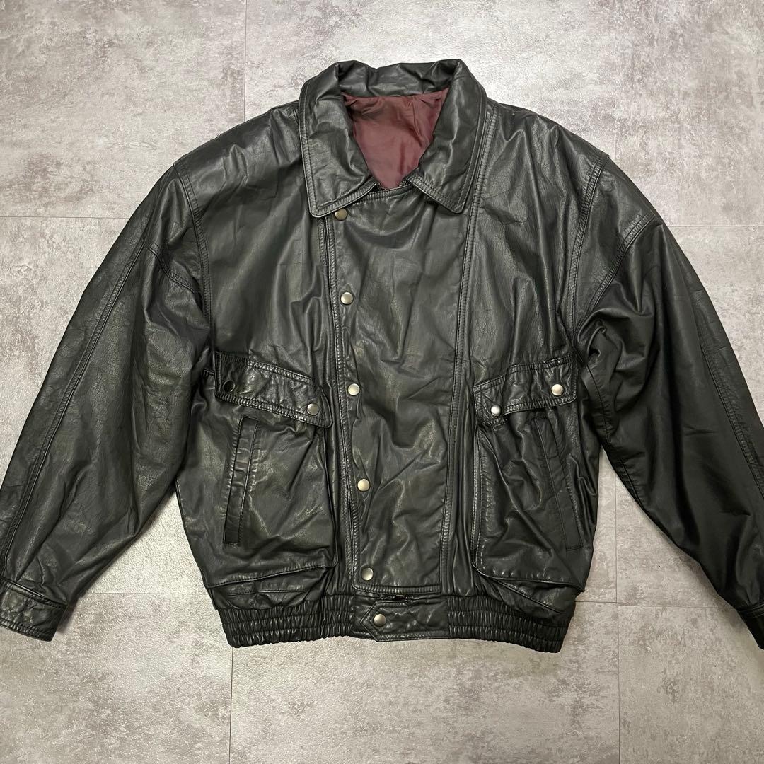 90s A-2 ブラックレザー フライトジャケット L 牛革