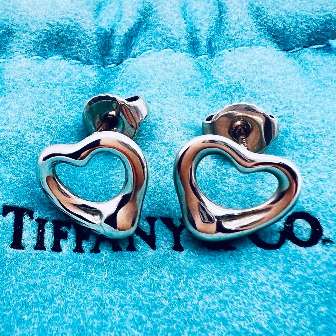 美品✨ティファニー　スモール　オープンハート　スタッド　ピアス　シルバー