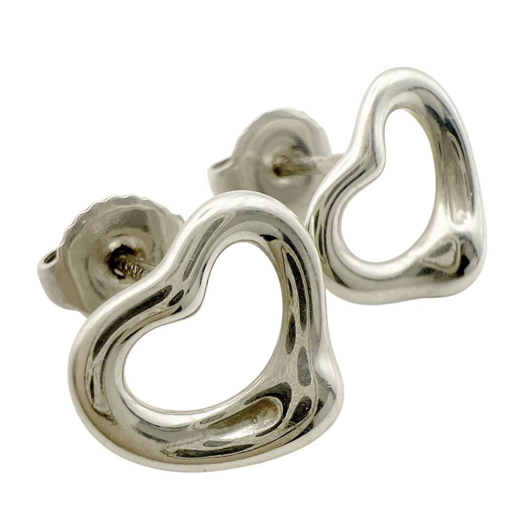 美品✨ティファニー　スモール　オープンハート　スタッド　ピアス　シルバー