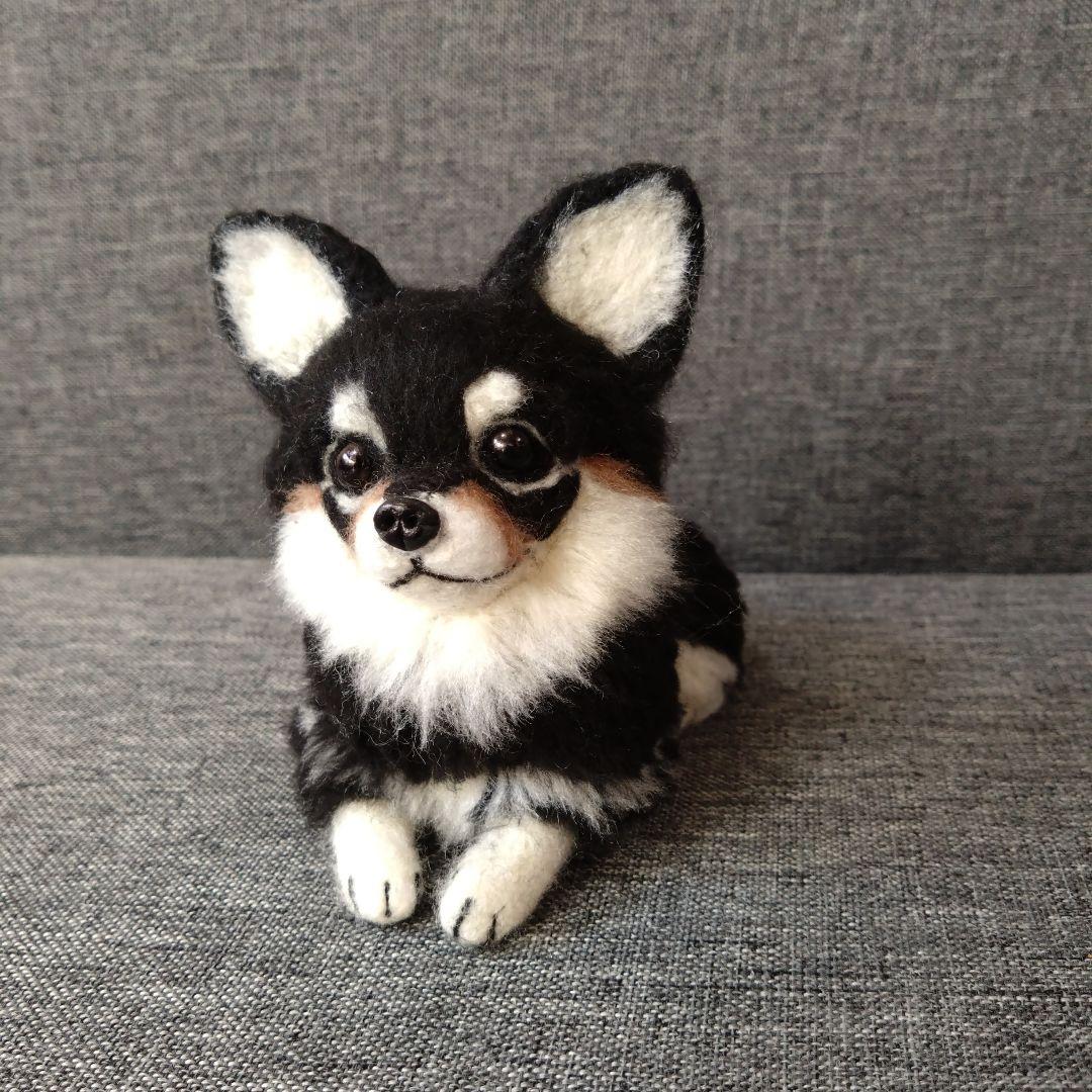 羊毛フェルト チワワ　犬　ハンドメイド　ぬいぐるみ　置物
