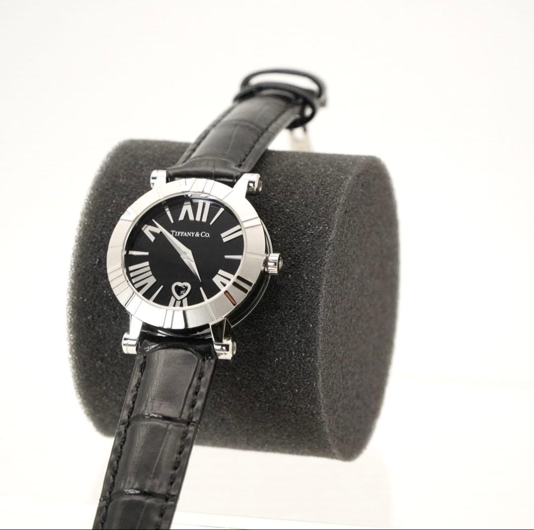超美品！ティファニー アトラス 定番人気 ブラック 革ベルト　レディース 時計