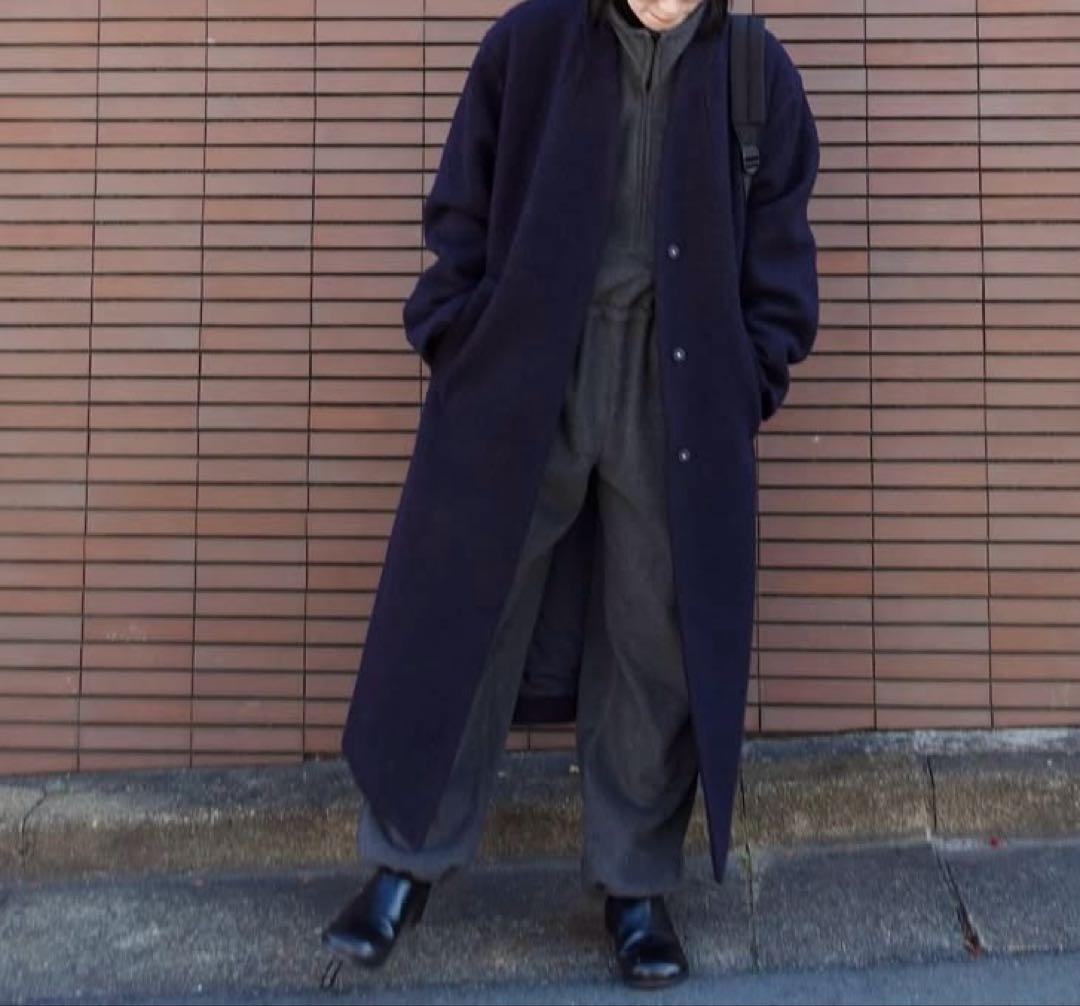 【新品】ànukeCollarlessCocoonCoat38ネイビーコート