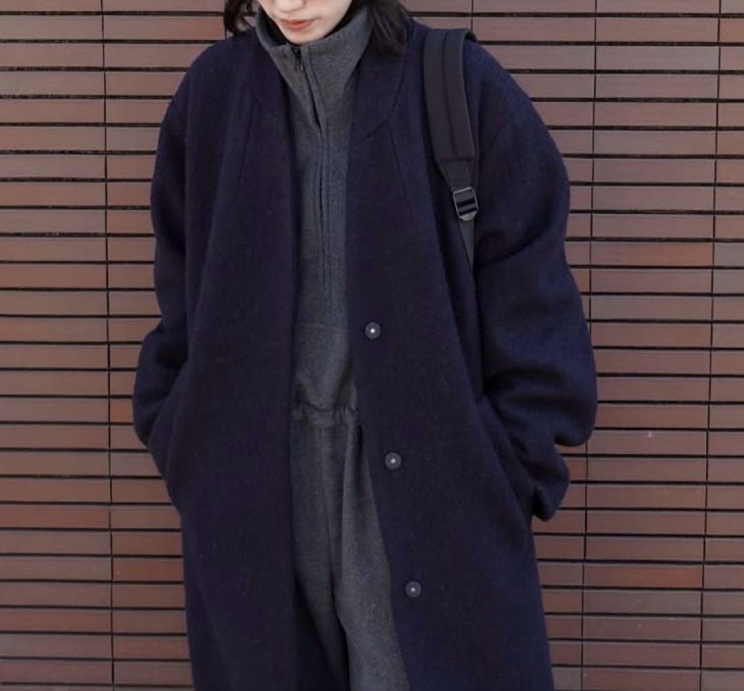 【新品】ànukeCollarlessCocoonCoat38ネイビーコート