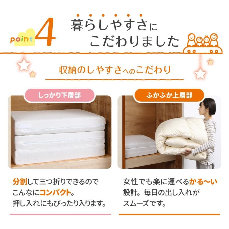 新品　厚さ9センチ　マットレス+ふかふか敷布団セット 200cm幅　アイボリ