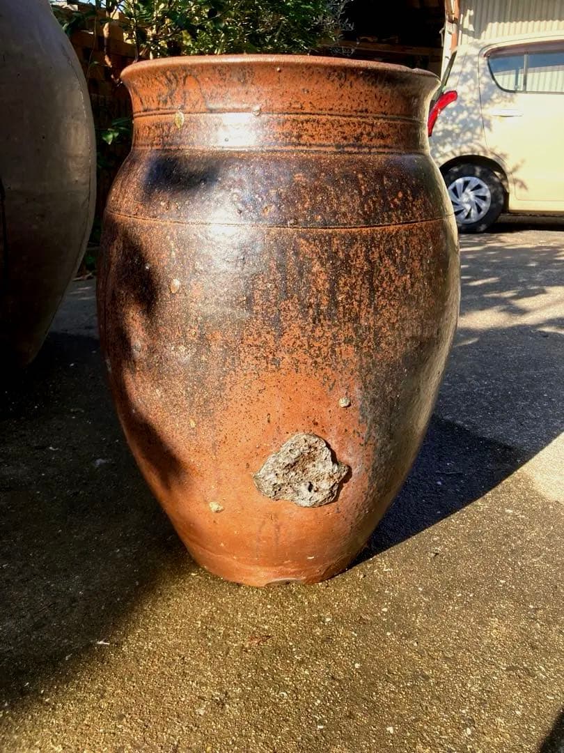 味わい深い 古い 大きな 陶器の甕 (かめ) 壺植木鉢 メダカ鉢 和風51センチ