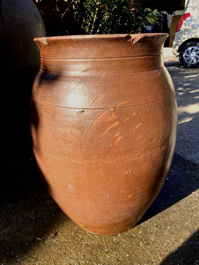 味わい深い 古い 大きな 陶器の甕 (かめ) 壺植木鉢 メダカ鉢 和風51センチ