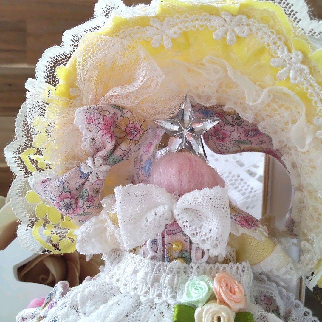 【世界で１着】エプロン付　４点セット　小花イエロー　ドレス　１６cm　ぬい服