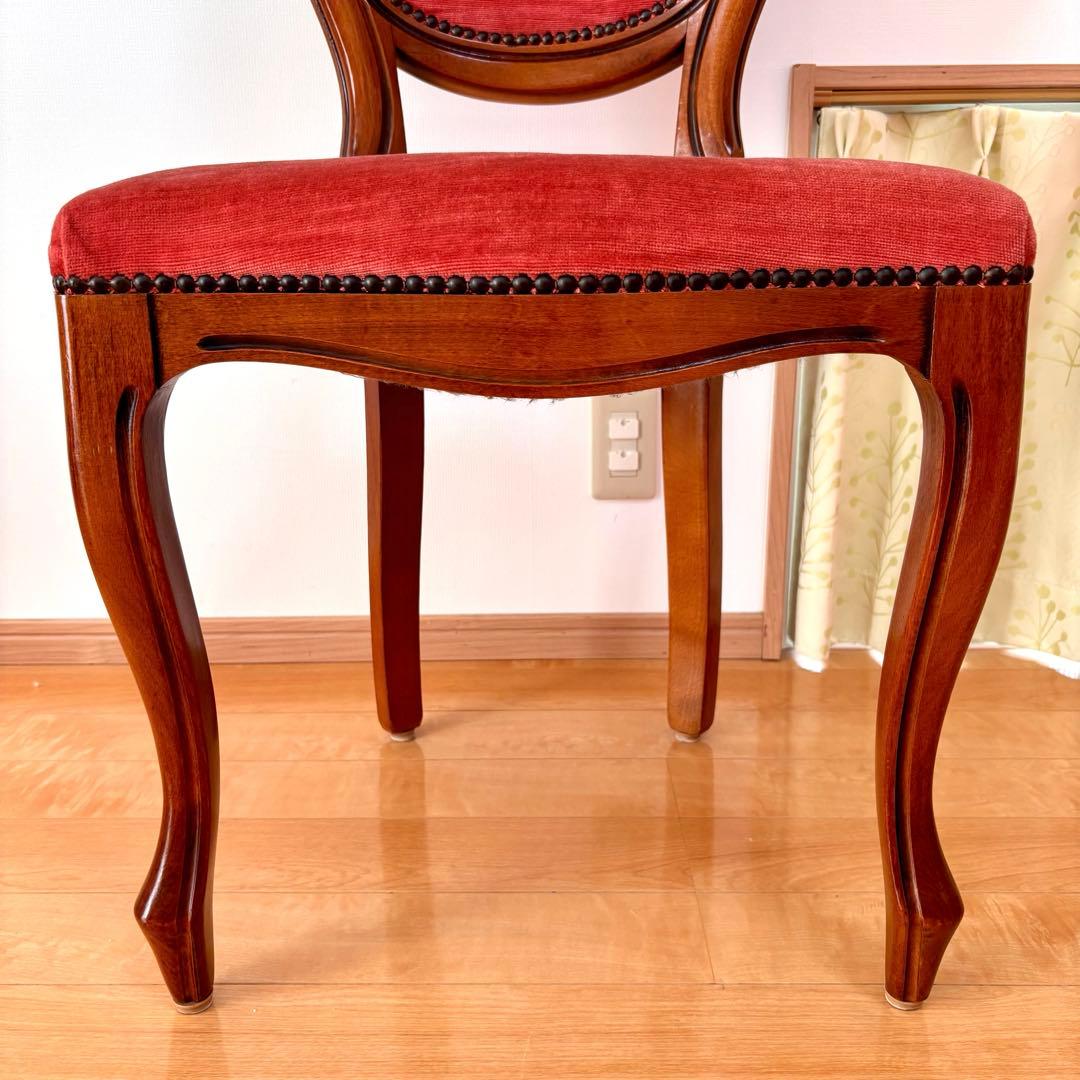 アンティーク調 猫脚チェア 木製チェア 彫刻デザイン ベロア調 レッド 椅子