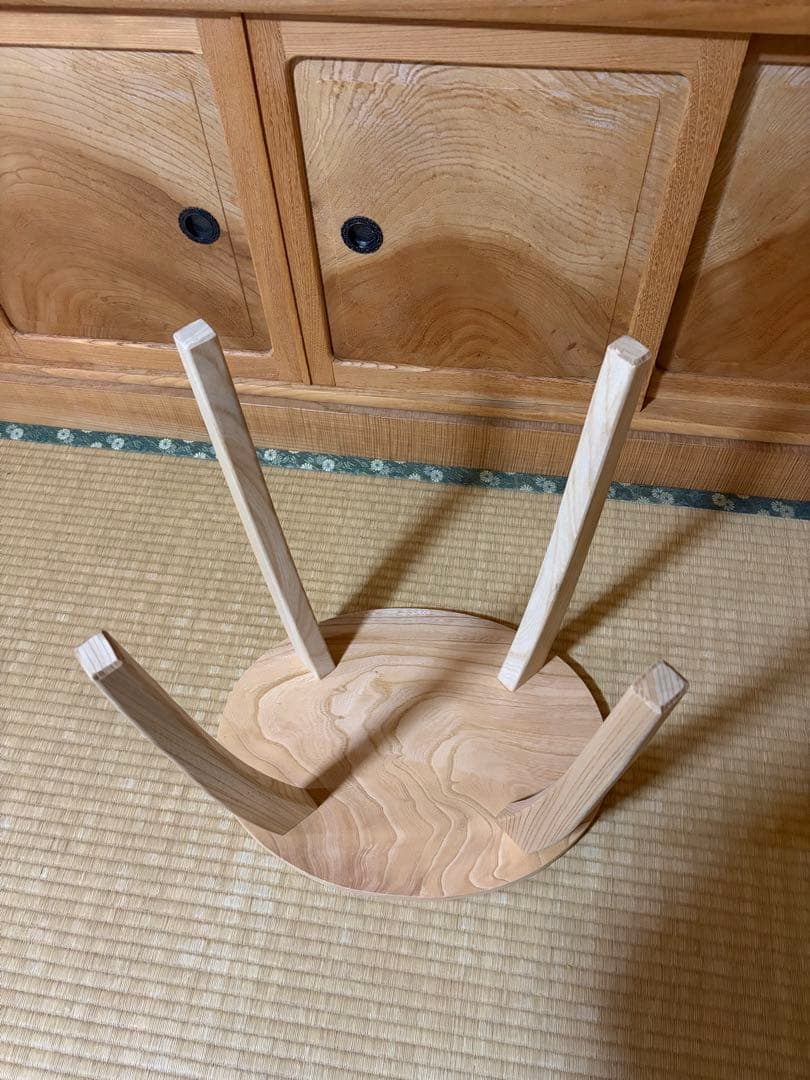 1361建具屋58年のおじいさんの手作り木製サイドテーブル、スツール