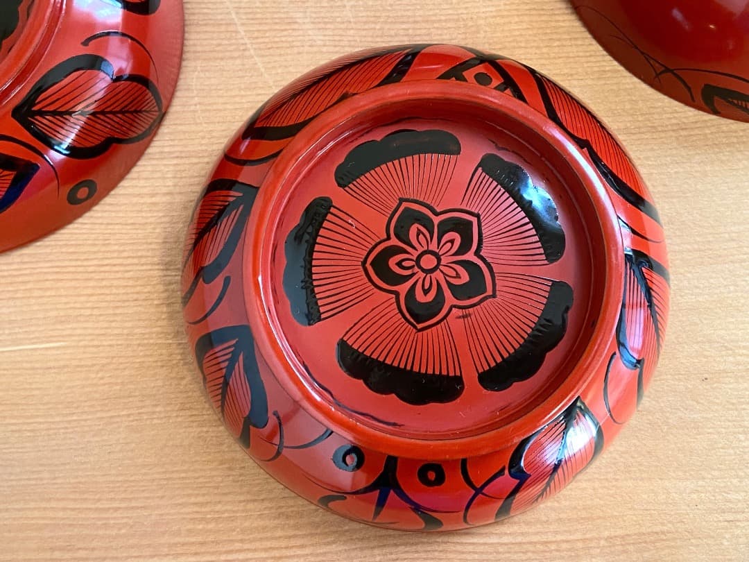 能登に伝わる古民芸 朱漆 扶養手 煮物椀 2客 / 朱漆 漆器椀 懐石椀 菓子椀