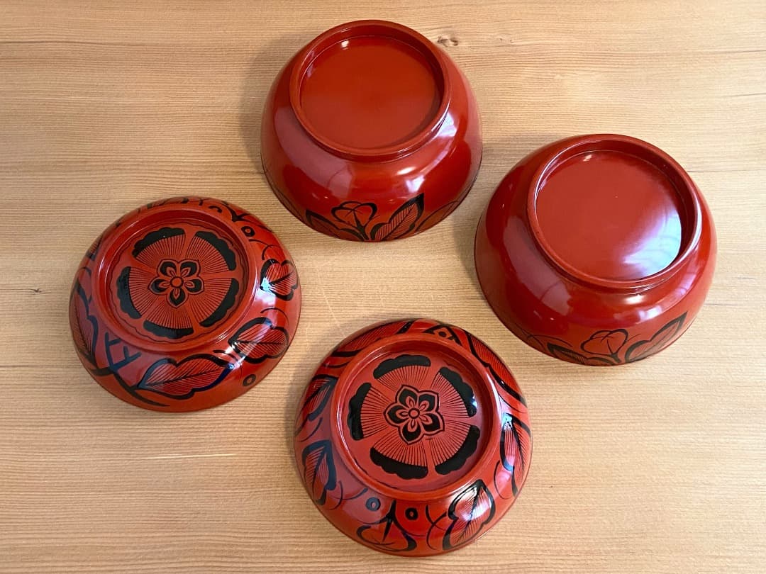 能登に伝わる古民芸 朱漆 扶養手 煮物椀 2客 / 朱漆 漆器椀 懐石椀 菓子椀