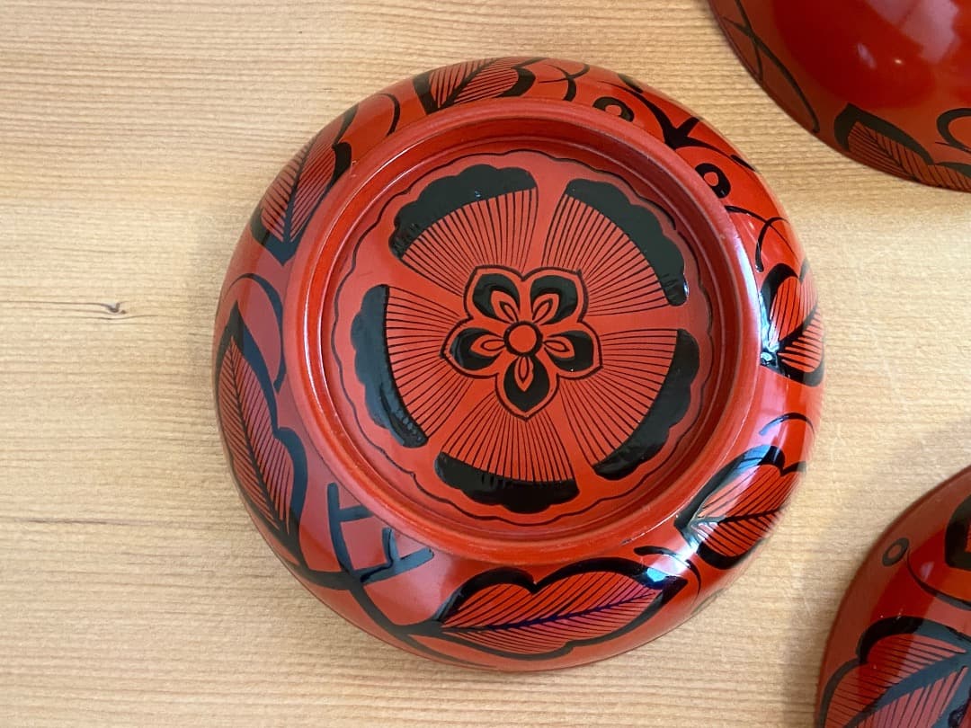 能登に伝わる古民芸 朱漆 扶養手 煮物椀 2客 / 朱漆 漆器椀 懐石椀 菓子椀