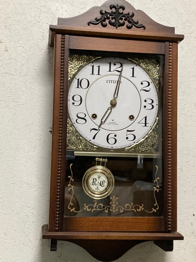 citizen昭和アンティーク柱時計 修復クォーツ新品使用 振り子作動 無音