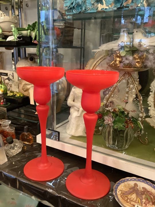 JG DURAND フランス製の真っ赤なキャンドルホルダー燭台インテリアに２個