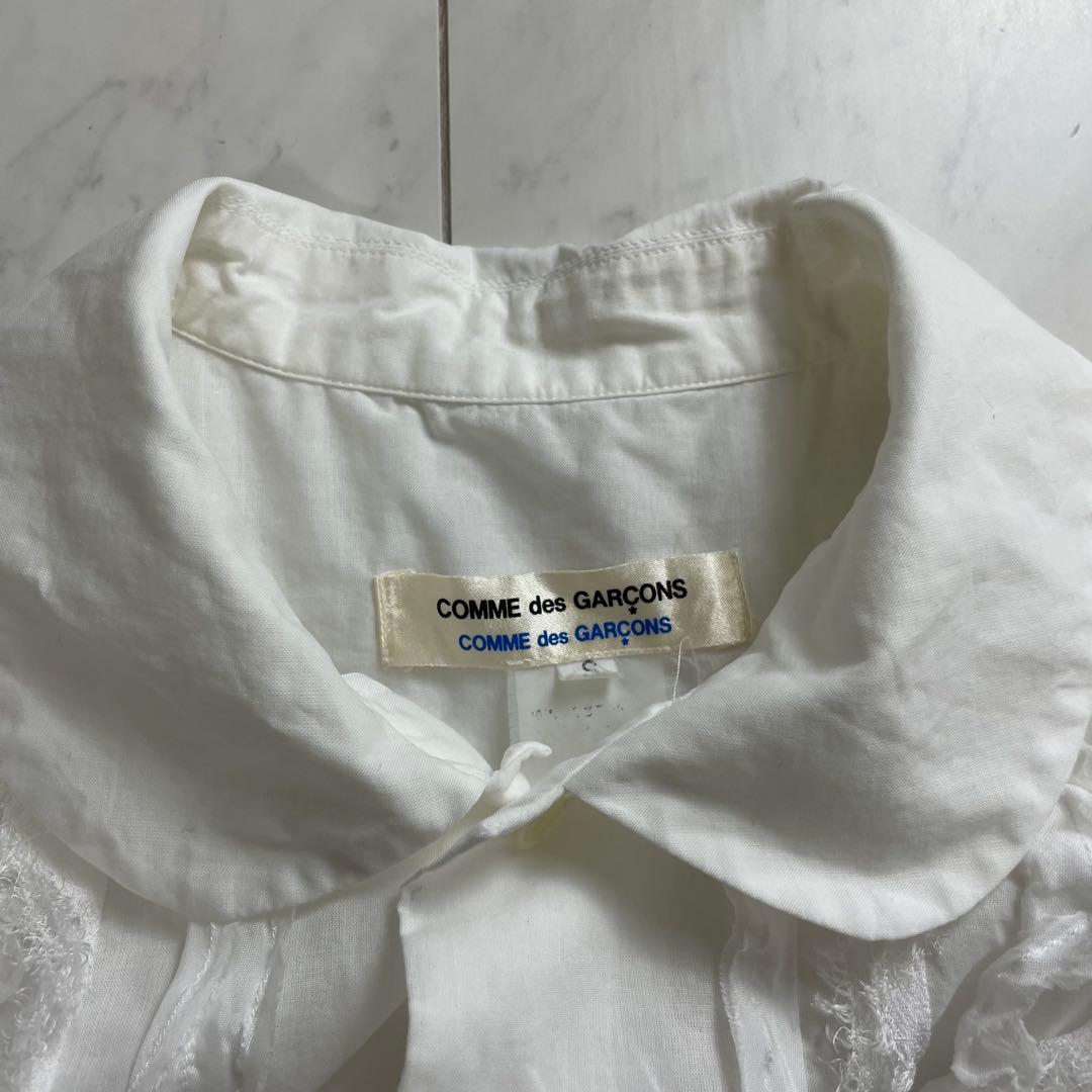 コムデギャルソン コムコム 丸襟ブラウス 半袖シャツ フリル付き ホワイト S