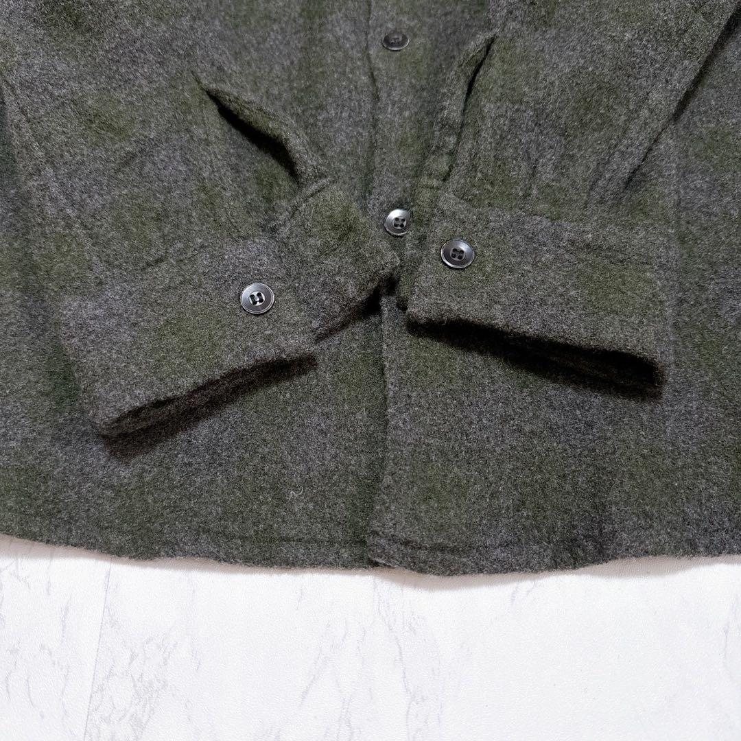 COMOLI ウールカシミヤチェックオープンカラーシャツ GREEN サイズ2