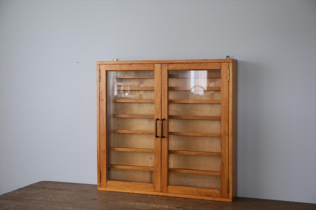 英国アンティーク木製ディスプレイショーケース/壁掛けコレクションボックス69-2