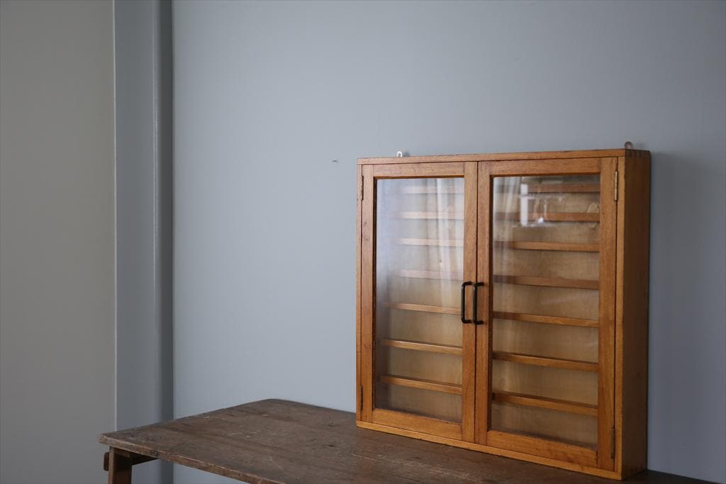 英国アンティーク木製ディスプレイショーケース/壁掛けコレクションボックス69-2