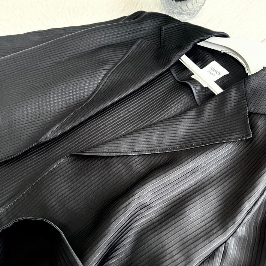 極美品★HERMES★シルク★ダブルフェイス★刺繍ライン★ベルト★コート