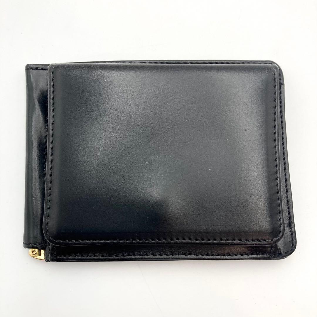 もち✨ グレンロイヤル マネークリップ 二つ折り財布 黒×金 レザー ロゴ