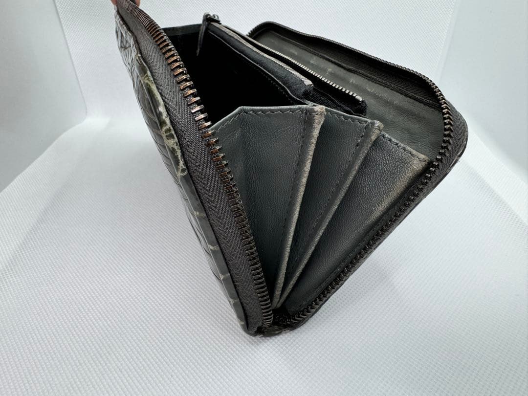 1点物BOTTEGA VENETA クロコダイル長財布 グレー ボッテガ