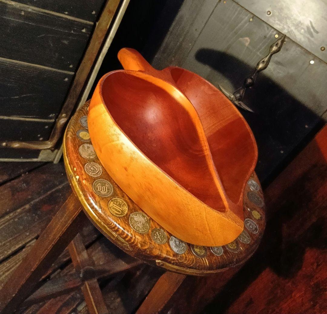 北欧モダン　ビンテージ　チーク　無垢材　カービング　トレイ　ボール　小物入れ