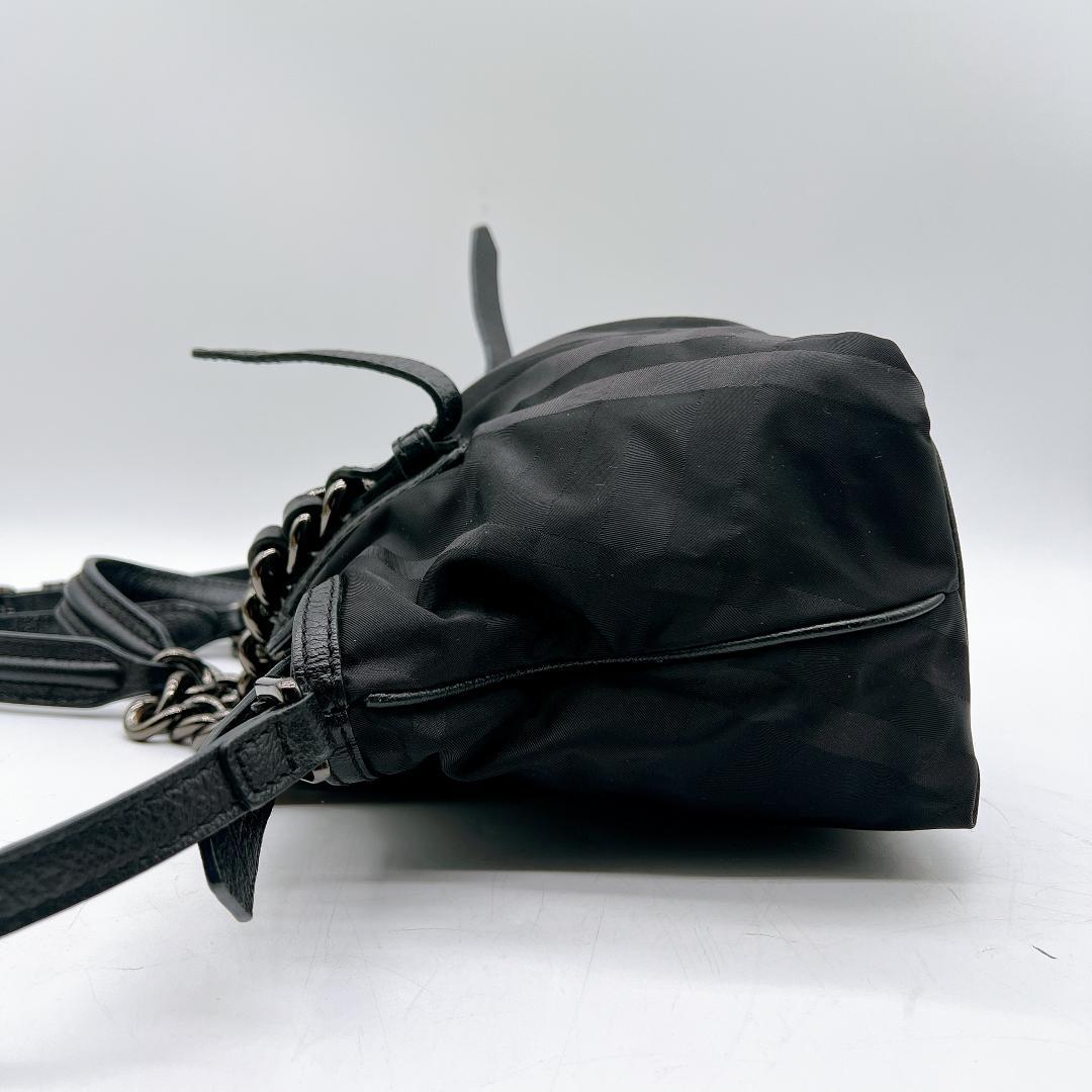 美品 BURBERRY シャドーチェック ナイロン チェーン トートバッグy10