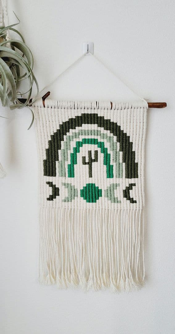 流木マクラメタペストリー☆サボテン&虹&サンセットムーン