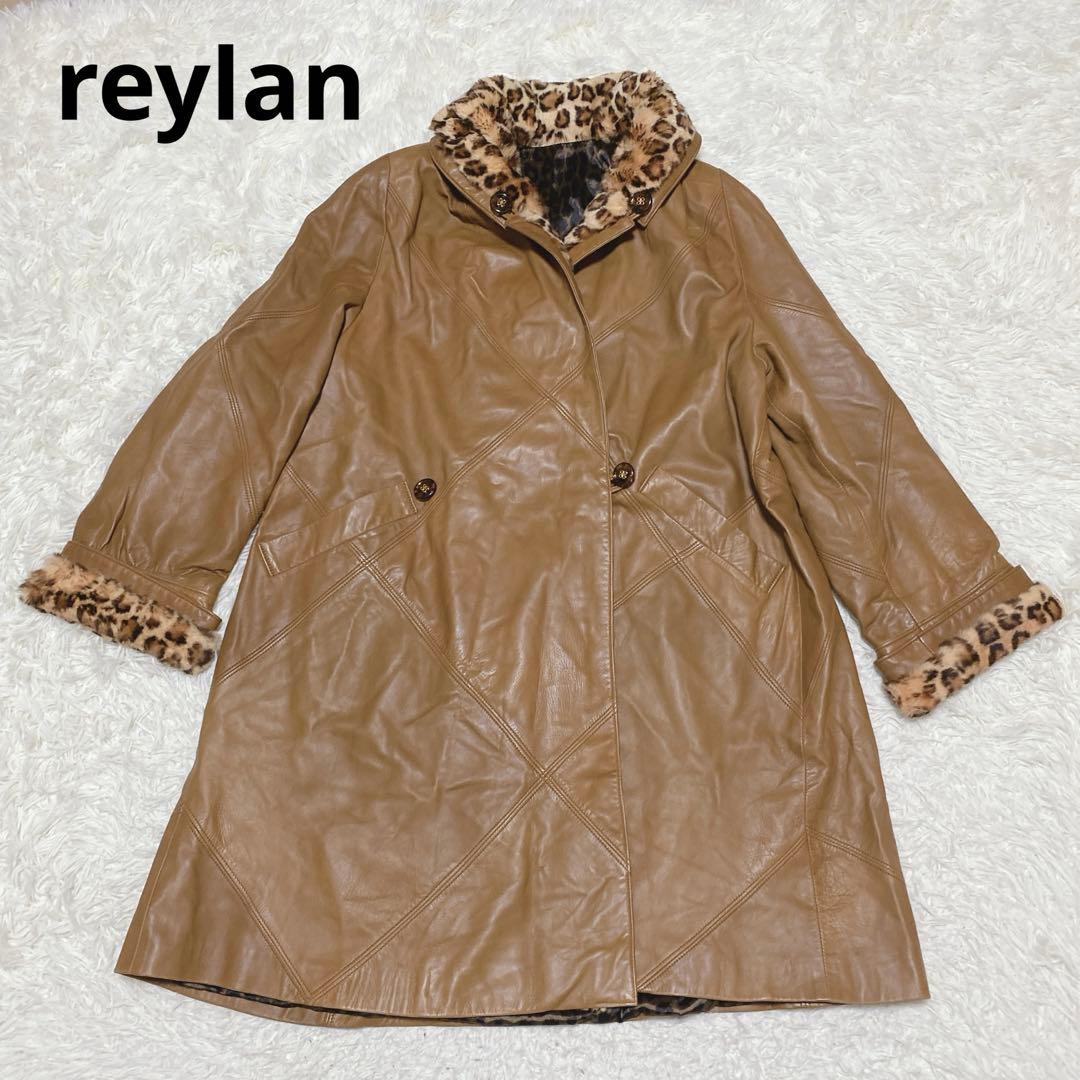 a2003【レイアン】本革 ロングコート レオパード LL フレア スペイン製
