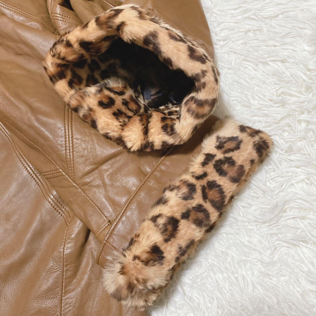 a2003【レイアン】本革 ロングコート レオパード LL フレア スペイン製