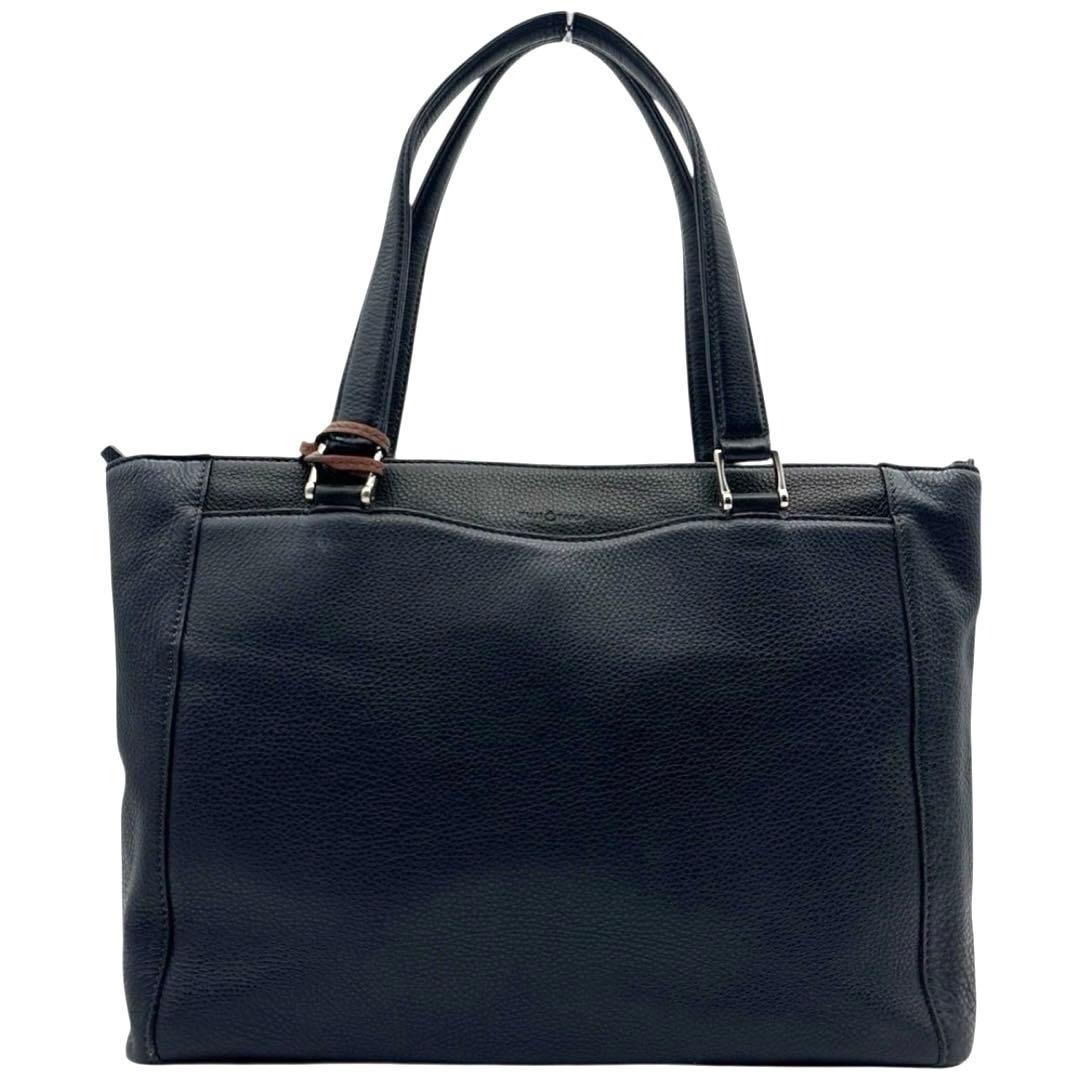 美品◎ フジタカ A4可 肩かけ可 トートバッグ ビジネス可 シボ革 ネイビー