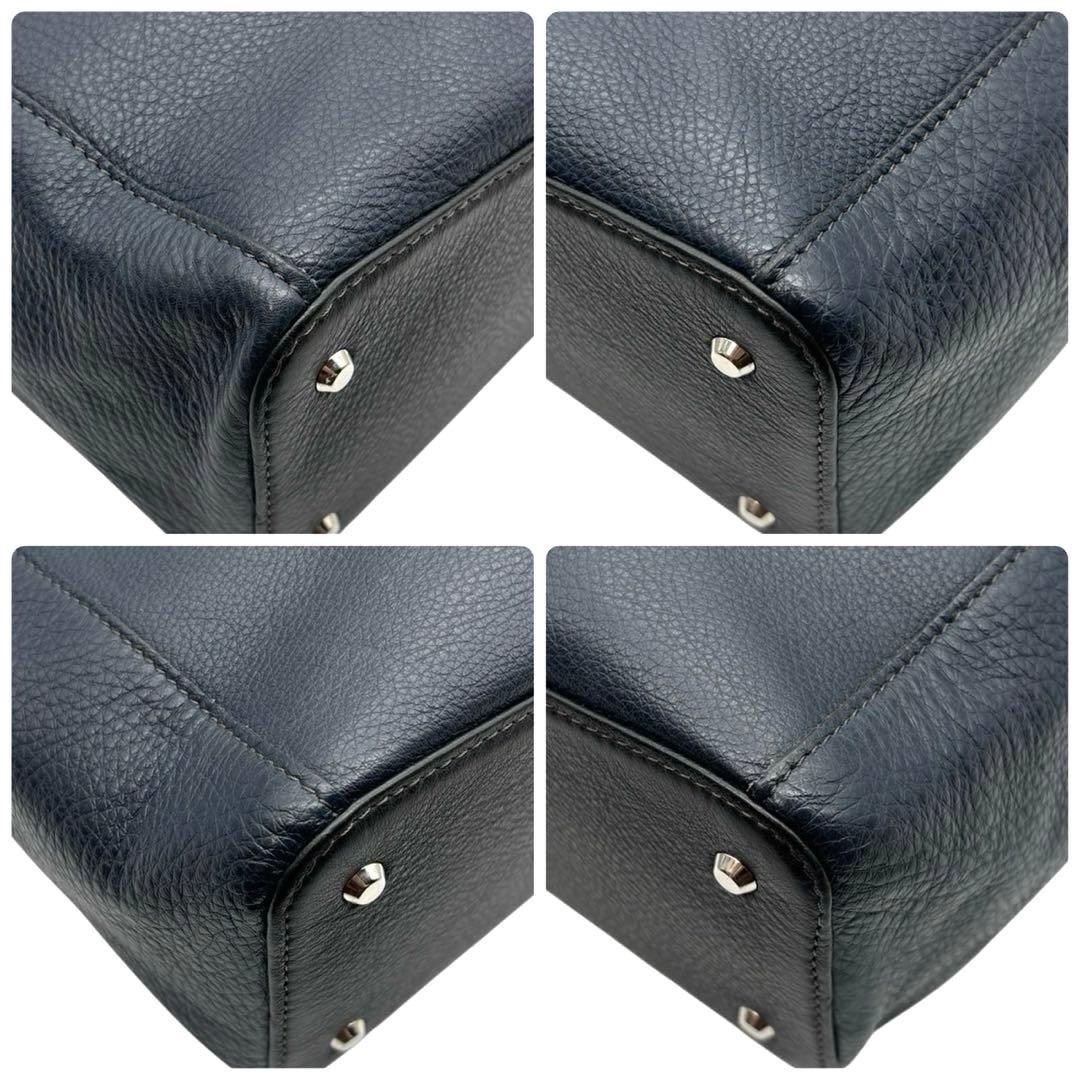 美品◎ フジタカ A4可 肩かけ可 トートバッグ ビジネス可 シボ革 ネイビー