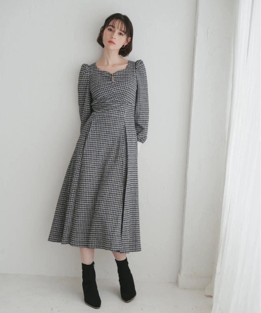 31sons de mode カットツイードフレアワンピース