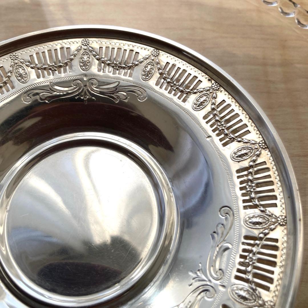 純銀　透かし　アンティーク　ミニ　プレート