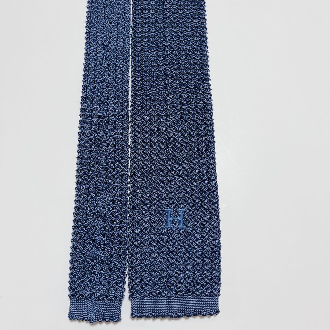 美品 エルメス ネクタイ ハイブランド ソリッドタイ 無地 光沢 希少 ニット