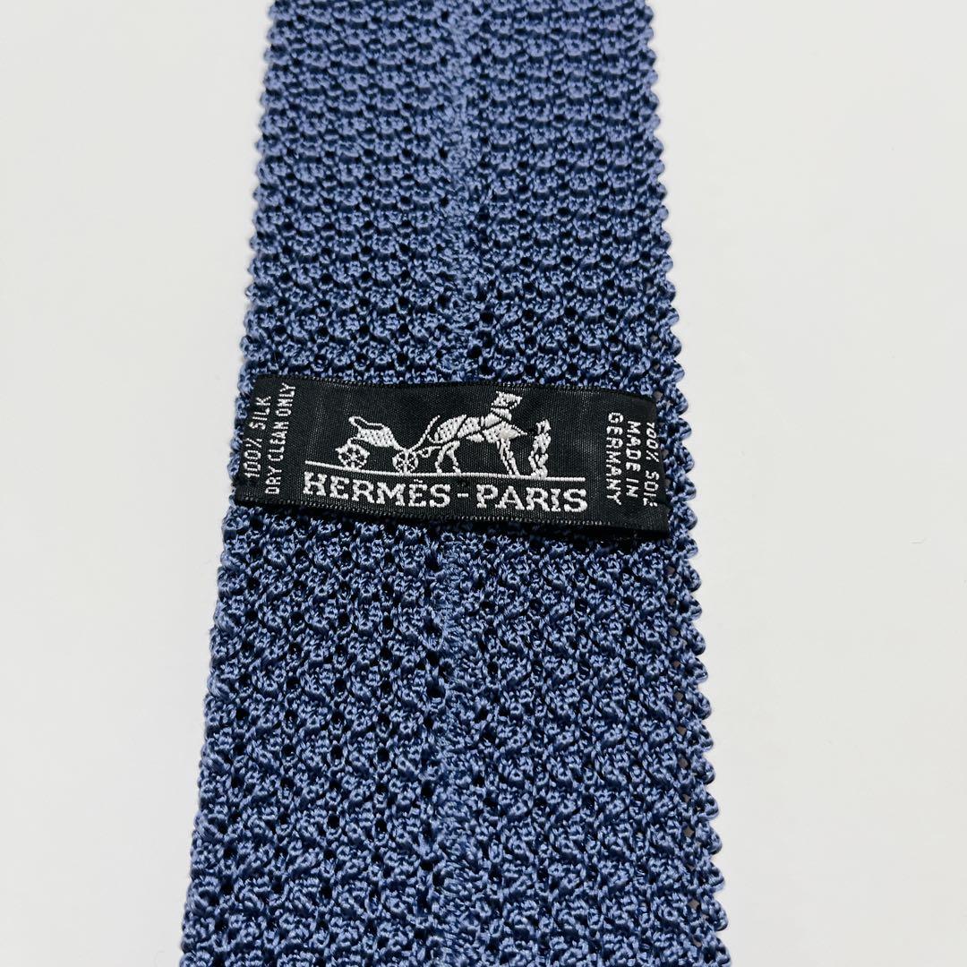 美品 エルメス ネクタイ ハイブランド ソリッドタイ 無地 光沢 希少 ニット