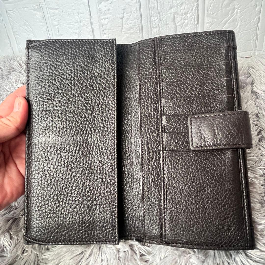 良品✨GUCCI シルバーロゴ　GGキャンバス ダークブラウン　シボレザー　財布