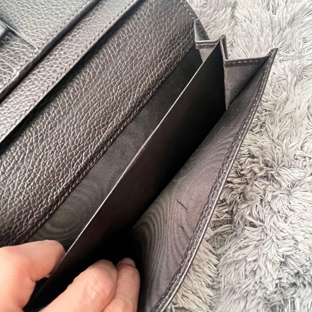 良品✨GUCCI シルバーロゴ　GGキャンバス ダークブラウン　シボレザー　財布
