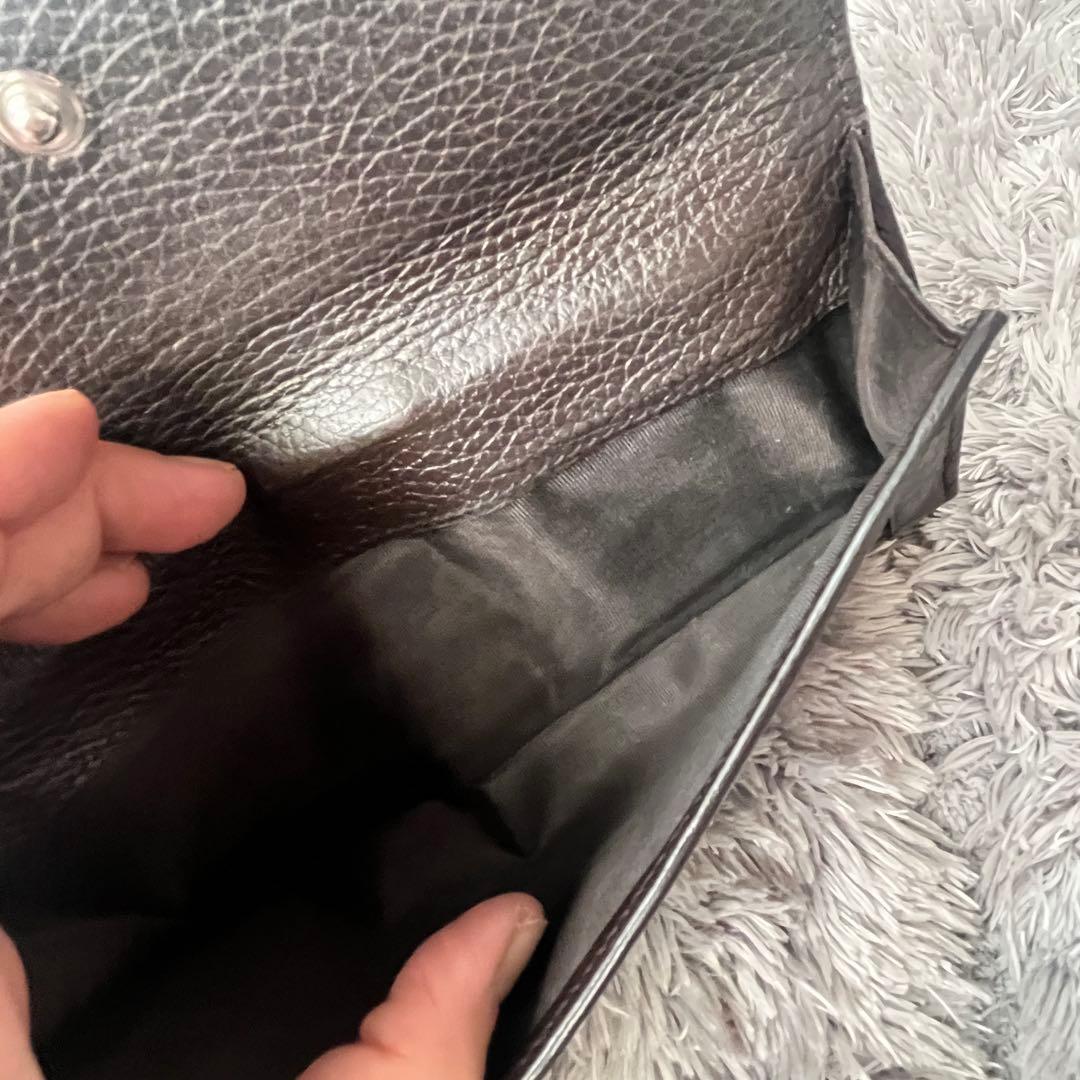 良品✨GUCCI シルバーロゴ　GGキャンバス ダークブラウン　シボレザー　財布
