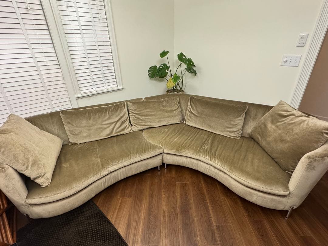 Domicilコーナーソファ ベージュ ファブリック　 ベルベット調 H035